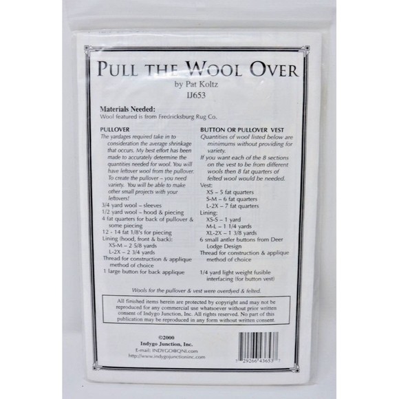 Pull The Wool Over Indygo Junction Pattern Koltz IJ653 Hooded Wool Pullover/Vest - Picture 2 of 4